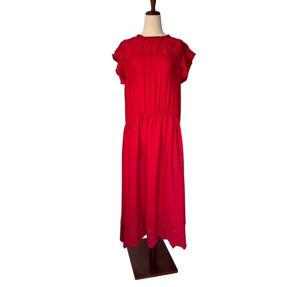 The Great. Moonlight Embroidered Red Silk Midi Dress sz 2 Medium - Picture 2 of 13
